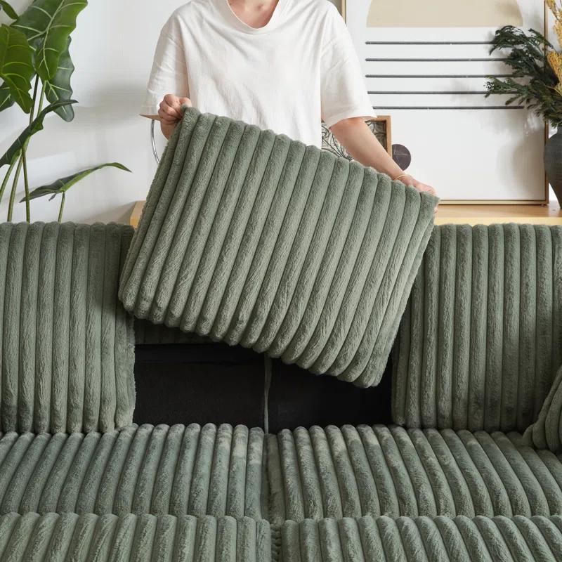 Latitude Run® 84 Corduroy 3-Seater Sofa With 3 Back Pillows ,2 Toss Pillows , A Ottoman ,2Storage Spaces And Cup-Holding Grooves Comfy Sofa- Deep Seat Couch