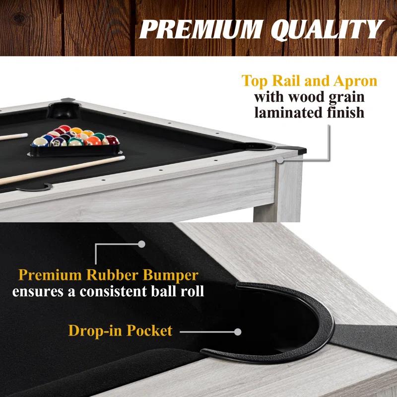 Barrington Billiards Monteray 7’ Pool Table, 3-in-1 with Dining Top & Rolling Storage Caddy
