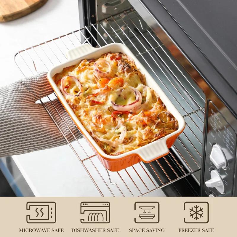 Adeco Trading Casserole Dishes For Oven, Porcelain Baking Dishes, Ceramic Bakeware Sets Of 4, Rectangular Lasagna Pans Deep With Handles For Baking Kitchen, (9.4"/11.1"/12.2"/14.7"),