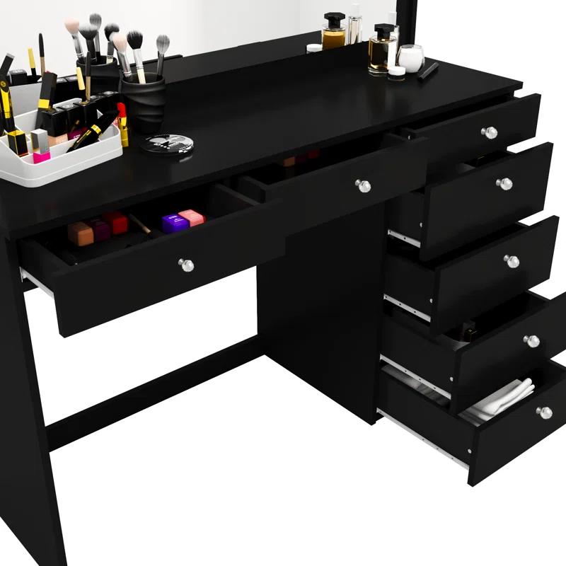 Boahaus LLC Boahaus Joan Large Modern Makeup Vanity Table with Big Mirror, 7 Drawers and Power Outlet