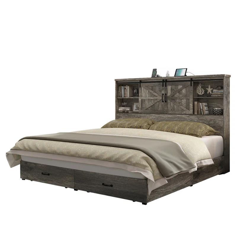 Tryston Sherell Wooden Bookcase Bed Frame