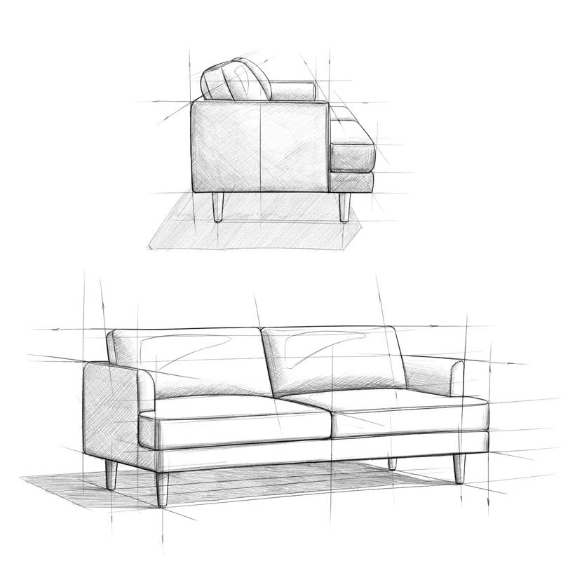 Simpli Home Livingston Top Grain Genuine Leather Mid-Century Modern Sofa With Solid Wood Frame For Living Room