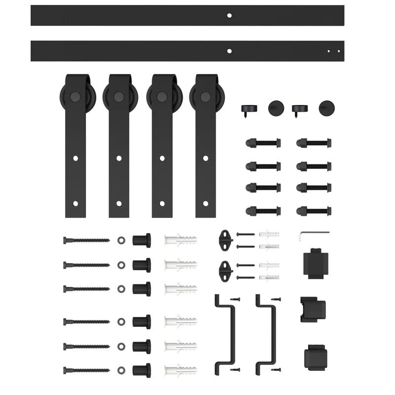 Calhome 3-Lite Tempered Frosted Glass White Finished Composite Double Sliding Barn Door with Hardware Kit Handle