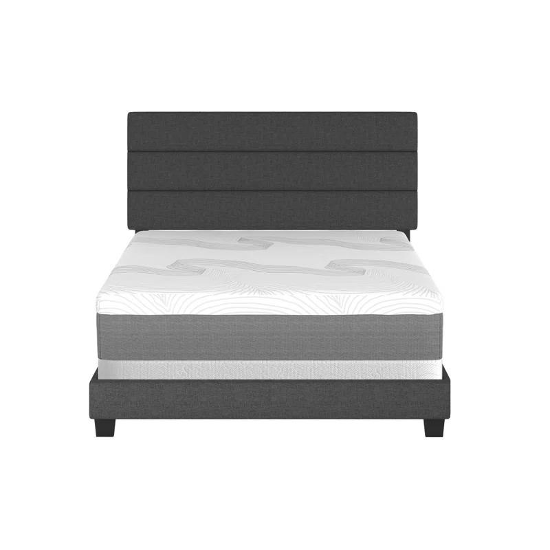 Boyd Sleep Ravenna Upholstered Linen Tri-Panel Channel Adjustable Height Headboard Platform Bed Frame
