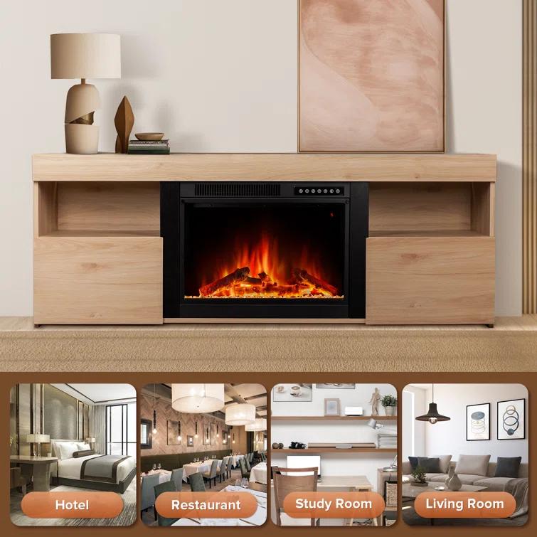 COWSAR COWSAR TV Stand for TVs up to 60" with Electric Fireplace with Remote Control,Adjustable Real 3d Flame Brightness