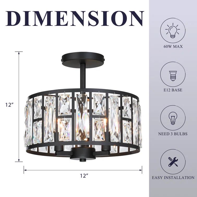 Mercer41 Kyersten 12" 3-Light Crystal Semi Flush Mount