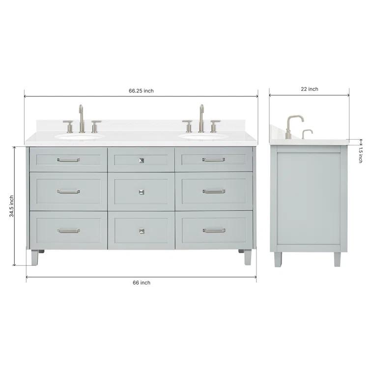 Ariel Bath Ariel Monrow 66 Inch Double Oval Sink Bathroom Vanity With Carrara White Quartz Countertop