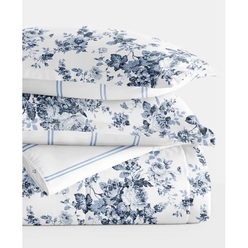 Becky Cameron Stone All Season Down-Alternative Comforter Set in Cabbage Rose Stripe