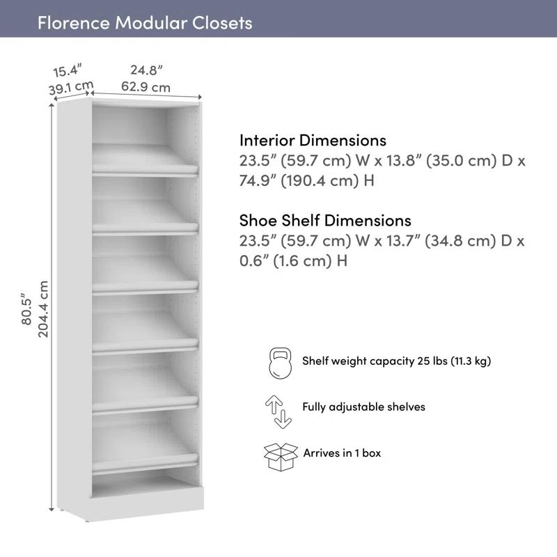 Bestar Florence 25W X 16D Modular Shoe Shelf Closet System Tower
