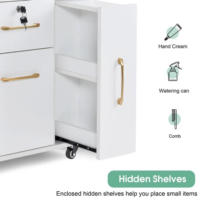 BarberPub Salon Trolley Makeup Organizer with Drawer and Cabinet