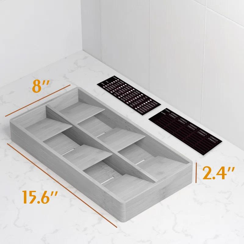 SpaceAid Bamboo Silverware Drawer Organizer with Labels – Kitchen Utensil Tray for Flatware, Cutlery, Spoons, and Knives – 6 Slots (White)