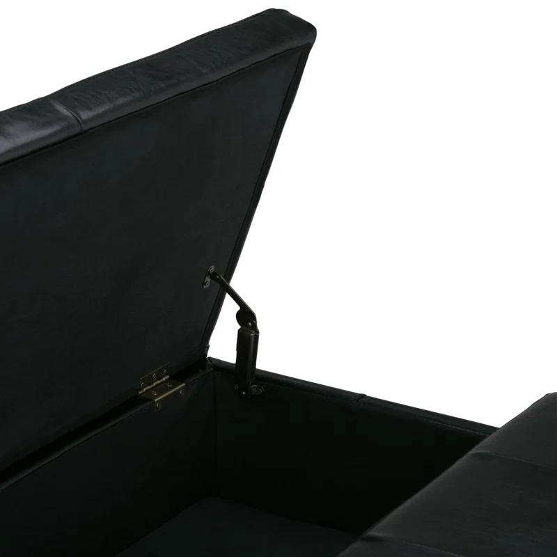 Simpli Home Dover 36"W Upholstered Square Coffee Table Storage Ottoman with Split Tufted Lift Top