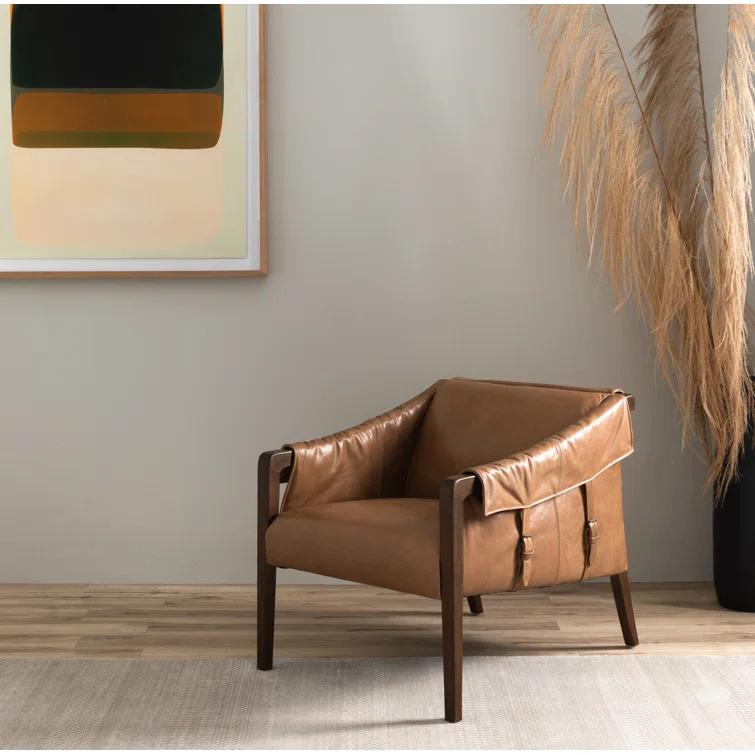 Palermo Nude Genuine Leather Contemporary Armchair in Natural Whitewash