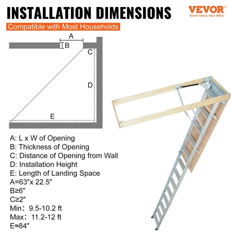 VEVOR 12 - Step Aluminum Lightweight Attic Ladder