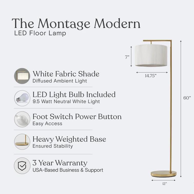 Montage Modern 60 in. Mid-Century Modern LED Floor Lamp with Fabric Drum Shade