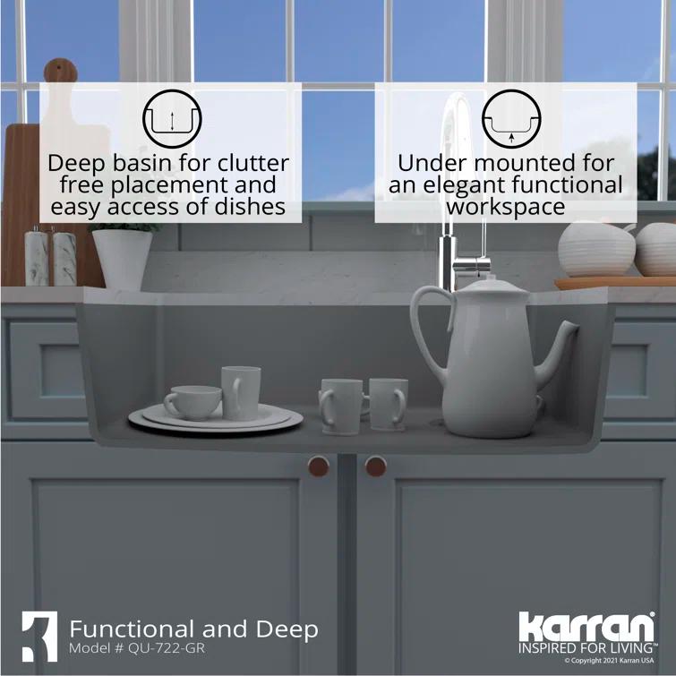 Karran Karran Undermount Quartz Composite 33-1/2'' X 21'' Single Bowl Kitchen Sink QU-722-GR