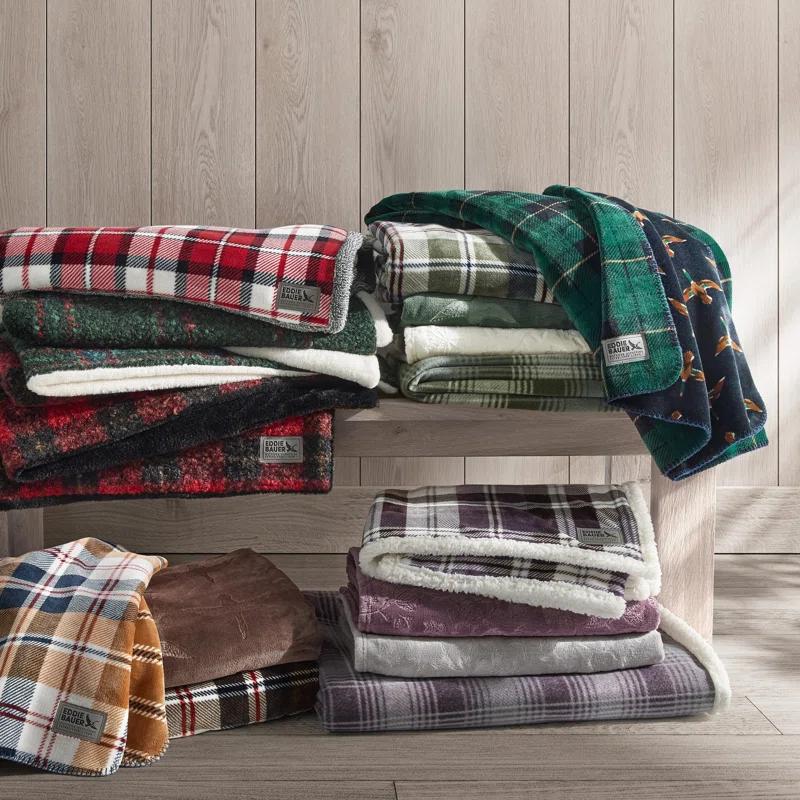 Eddie Bauer Eddie Bauer Woodblock Floral Embossed Signature Plush Throw Blanket