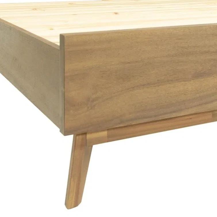 Benjara Cid Allie Platform Bed, Panel Headboard, Walnut Brown Acacia Wood