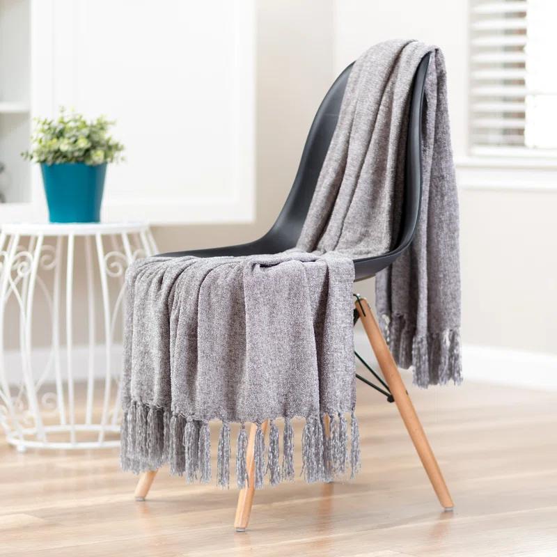 Chanasya Textured Knit Throw Blanket with Tassels - 50" x 65” - Taupe