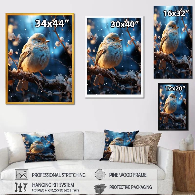 Design Art Blue Bird In Winter Serenity I - Bird Wall Art
