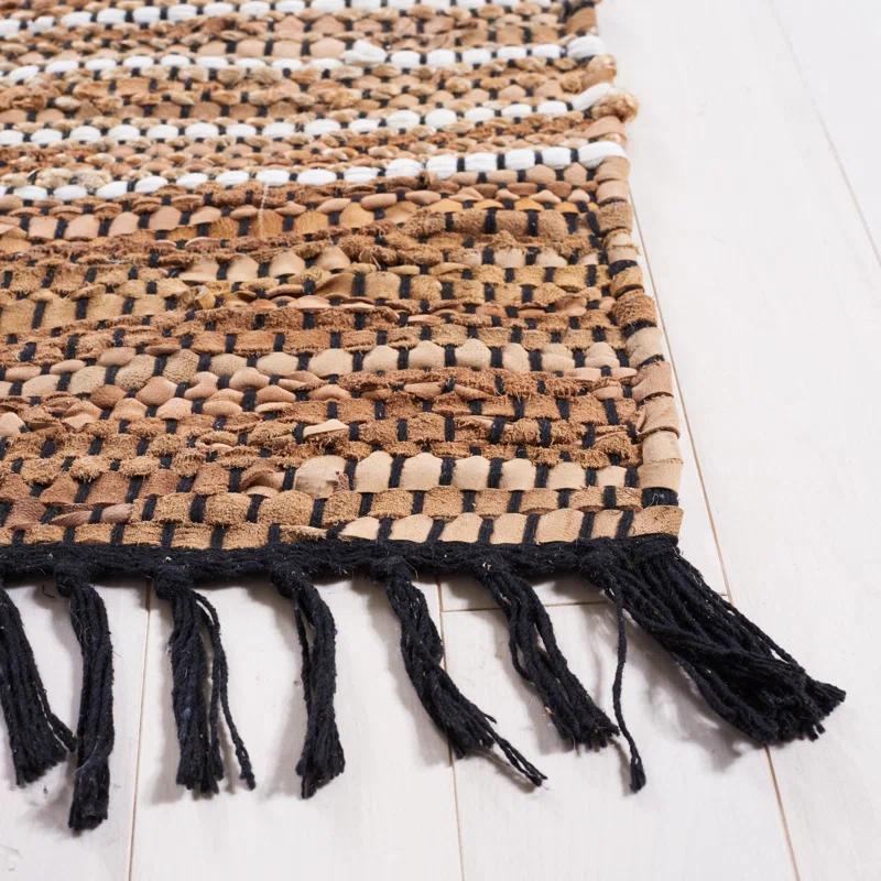 Sand & Stable™ Preston Striped Hand-Woven Cotton/Leather/Jute Brown/Beige Area Rug
