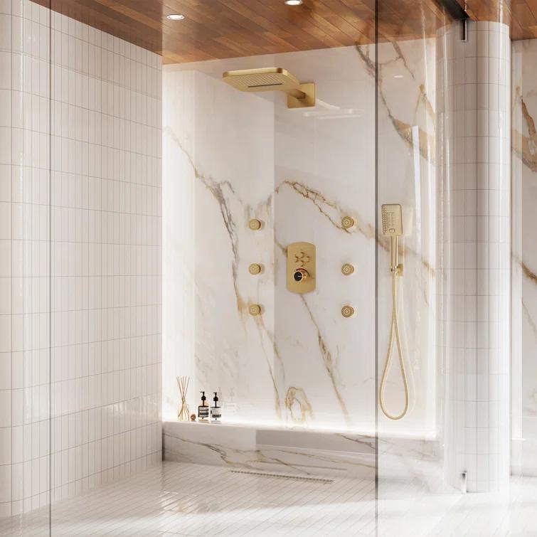 CASAINC 4-Function Wall Mounted Thermostatic Complete Shower System with 6 Body Jets and Rough-in Valve CS6855-22BG