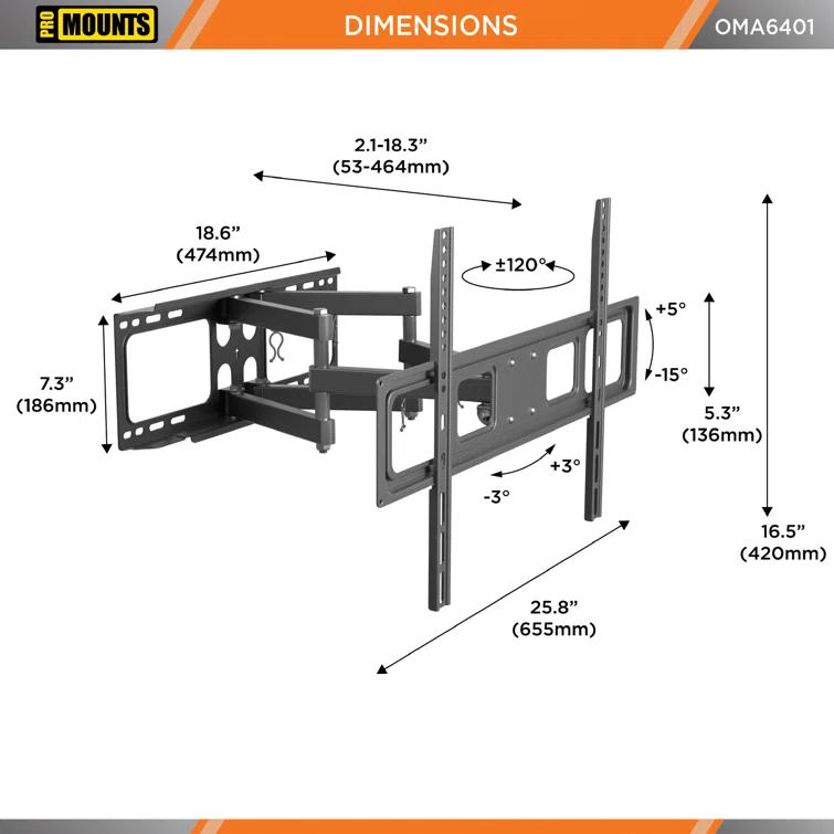 Promounts ProMounts Premium Articulating / Full Motion TV Wall Mount for 37" to 92" TVs, Holds Up to 88lbs