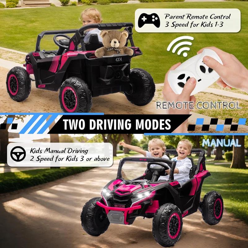 Ancheer Alex 24V 7AH Real 2 Seater Ride On Toys For Big Kids W/ Parent Remote Control, Ride On UTV W/ 20" Large Seat, Bluetooth, 2X200W Powerful Motors, MP3, Lights, 4.5 Mph Max Speed, Power Car Wheels, Pink