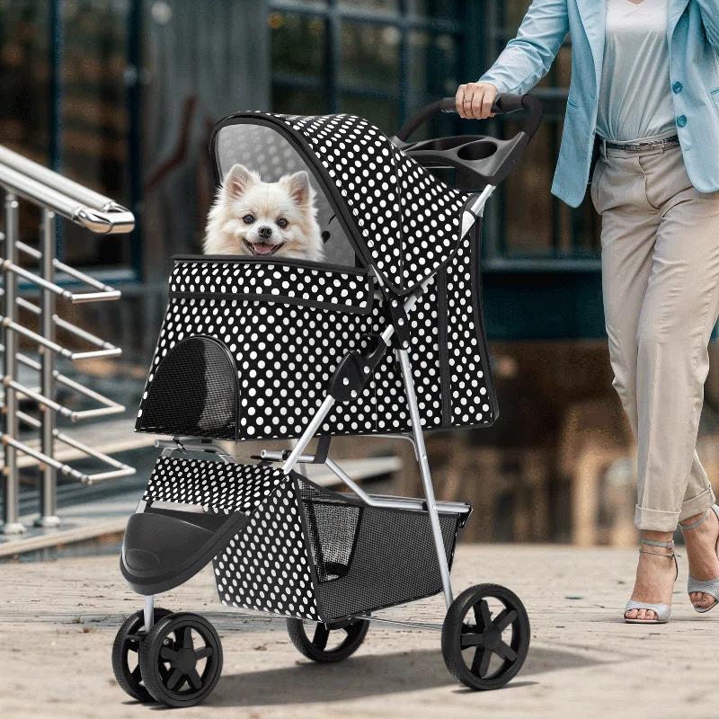 Magshion Foldable Pet Dog and Cat Stroller with Adjustable Canopy Storage Basket and Cup Holder for Small and Medium Pets