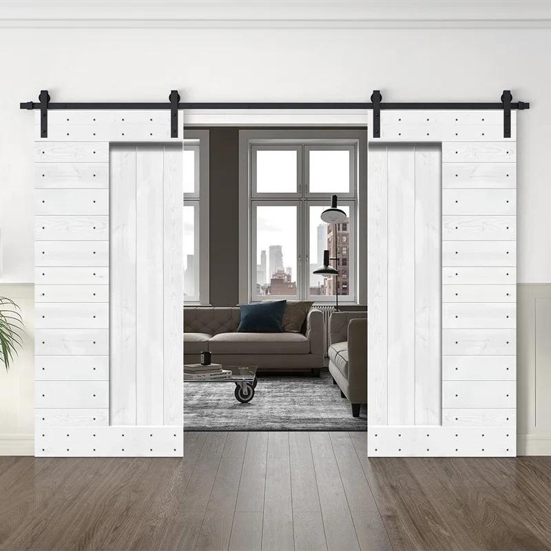 Calhome 84'' Solid Wood Paneled Painted with Installation Hardware Kit Barn Door