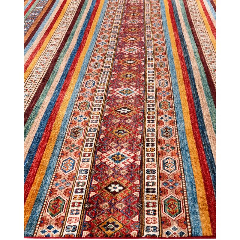 Hand-Knotted Red Wool Geometric 8'11" x 12'2" Area Rug