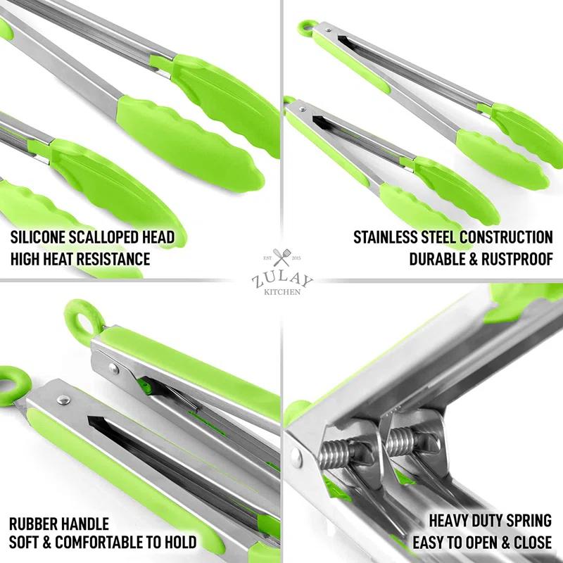 Zulay Kitchen Zulay Kitchen Tongs For Cooking - 2 Pack 9" & 12" Stainless Steel Silicone Tong Set