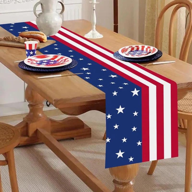 The Holiday Aisle® Independence Day Table Runner 13X72 Inches American Flag 4Th Of July Linen Table Runners Seasonal Winter Festive Holiday Table Decoration