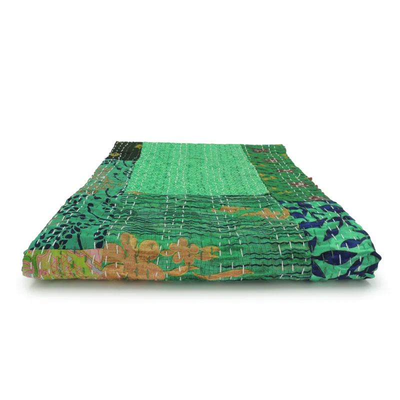 Rajani Home Handmade Kantha Silk Blend Throw Blanket