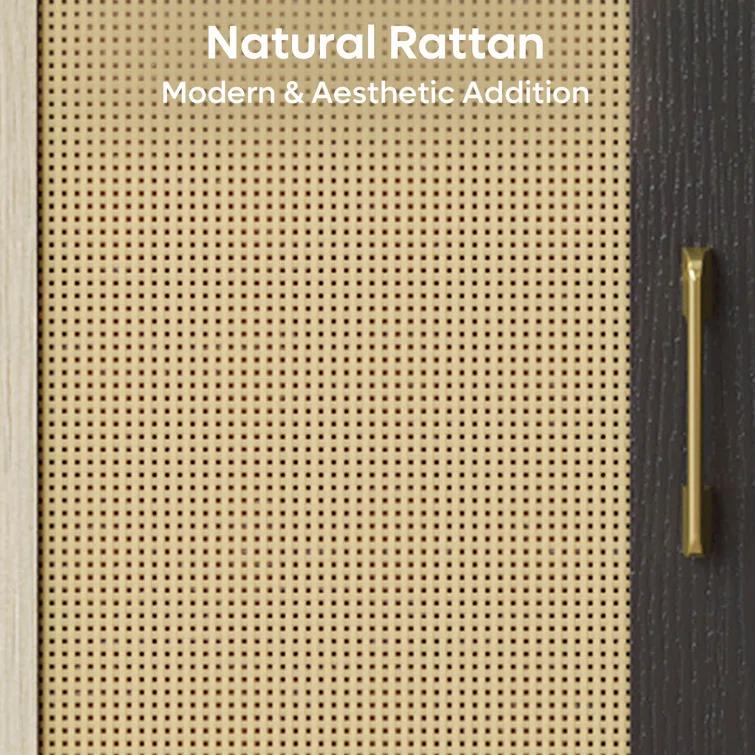 Bay Isle Home™ Alwies 80 inch TV Stand for TVs up to 85", Combinable Entertainment Center with LED Light and Adjustable Shelves, 4-1 Rattan TV console