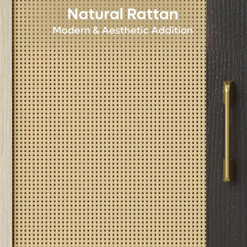 Bay Isle Home™ Alwies 80 inch TV Stand for TVs up to 85", Combinable Entertainment Center with LED Light and Adjustable Shelves, 4-1 Rattan TV console