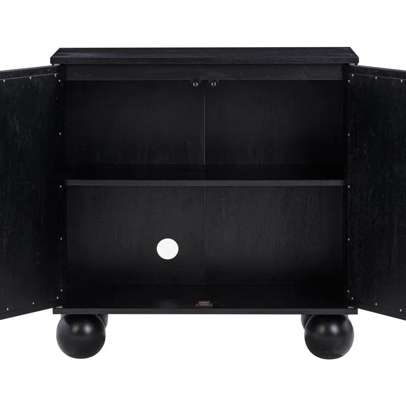 Nathan James Boho Storage Cabinet with Ball-Style Feet and Seagrass Door Panels