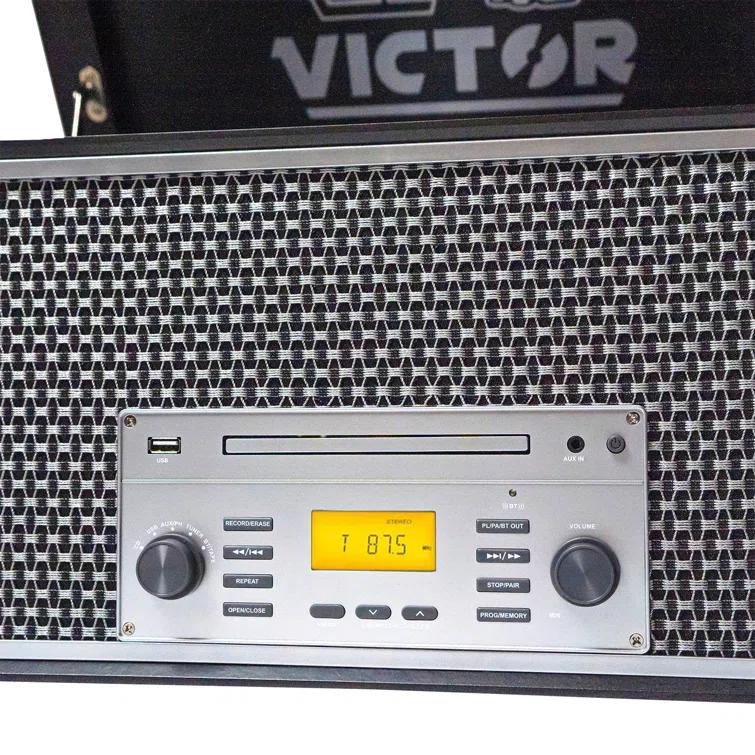 Victor 8-in-1 Wood Music Center with Bluetooth Vinyl Record Player