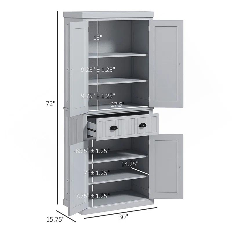 Lark Manor™ 72" Kitchen Pantry Cabinet, Freestanding Tall Storage Cabinet, Traditional Kitchen Cabinet With 4 Doors, Drawer And 3 Adjustable Shelves For Dining Room