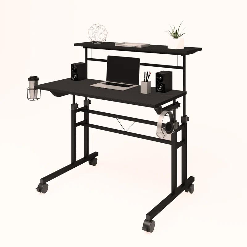 Inbox Zero Mobili Rolling Writing Desk – Height Adjustable with Moveable Shelf & Locking Wheels