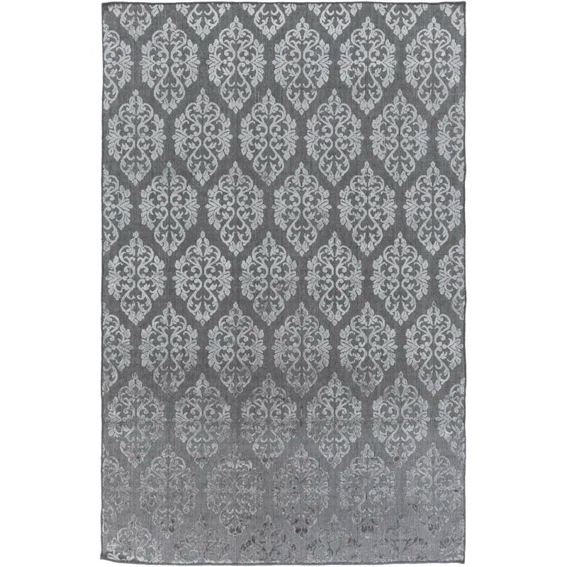 Rosdorf Park Jamesthomas Damask Hand-Knotted Slate Gray/Silver Area Rug