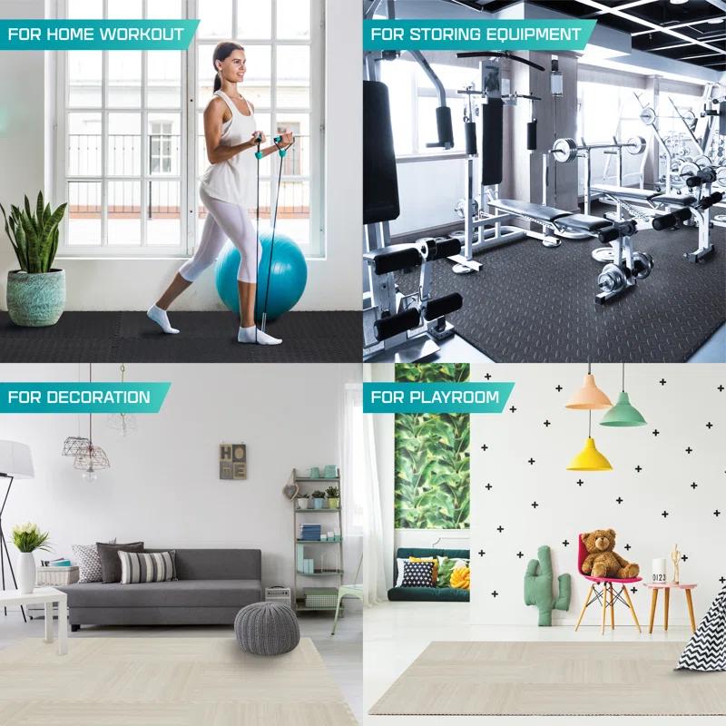 Bme Premium 24'' L x 24'' W x 0.45'' EVA Interlocking Foam Floor Tiles, Non-Slip Gym Mats for Muti-use