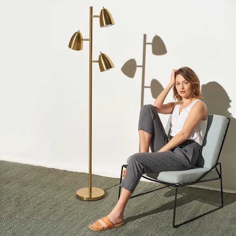 Brightech Jacob 64" Modern 3-Light Adjustable LED Floor Lamp with Gold Brass Finish and Metal Cone Shades, Bulbs Included