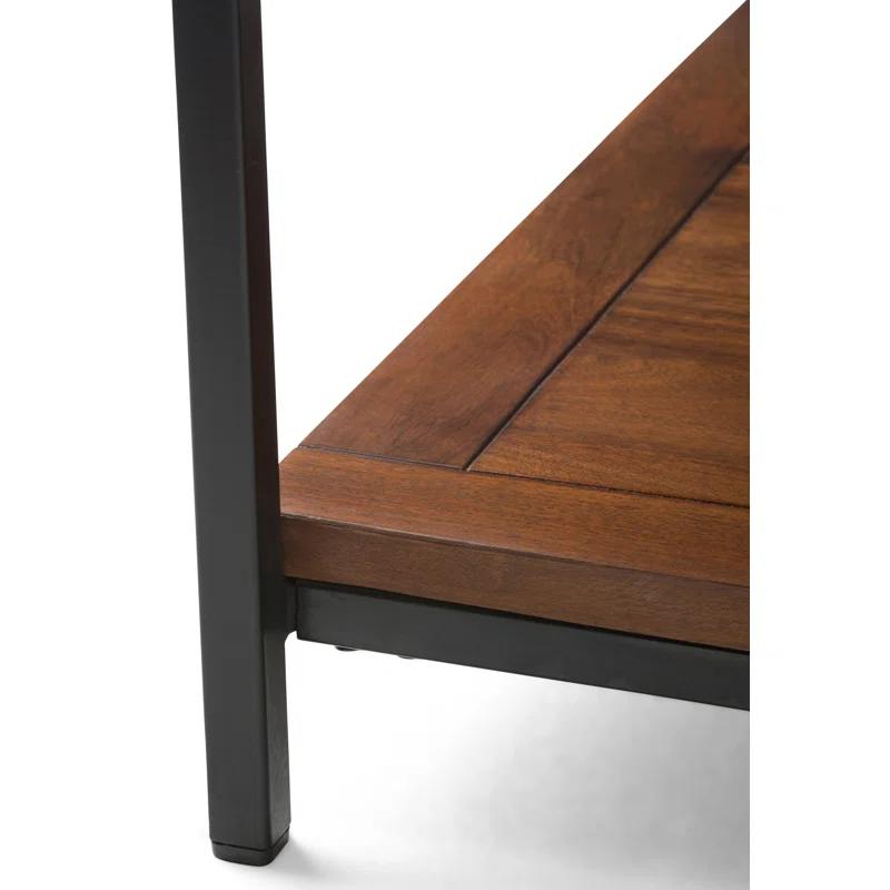 Simpli Home Skyler 34"W Solid Mango Wood Industrial Square Coffee Table with Open Shelf and Metal Frame