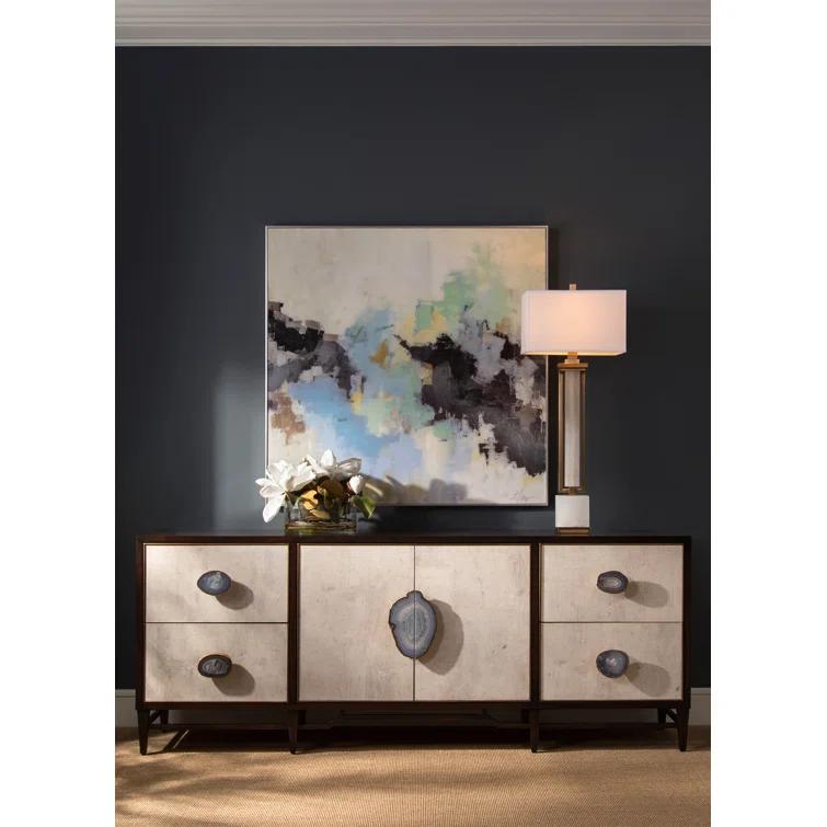 Mercia 87'' Black Walnut Credenza with Gold Accents and Agate Handles