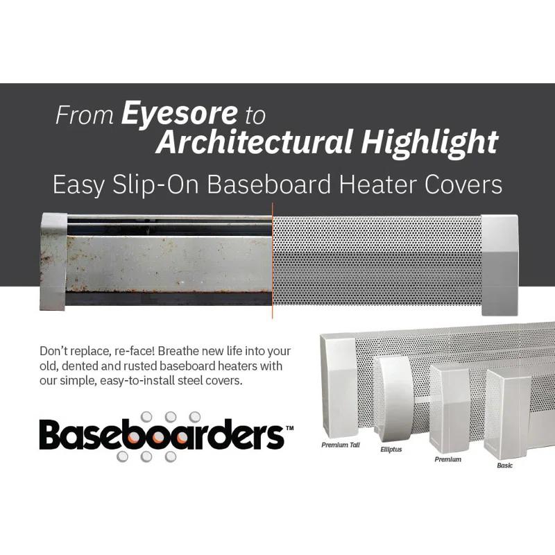 Baseboarders Baseboarders Basic Galvanized Steel Easy Slip-On Baseboard Heater Cover ONLY - White | ENDCAPS SOLD SEPARATELY