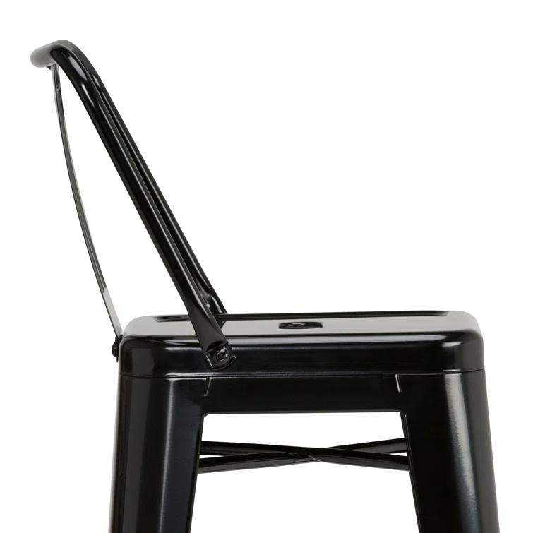 Simpli Home Rayne Metal Industrial Stool with Curved Back, Cross-Brace, and Footrest