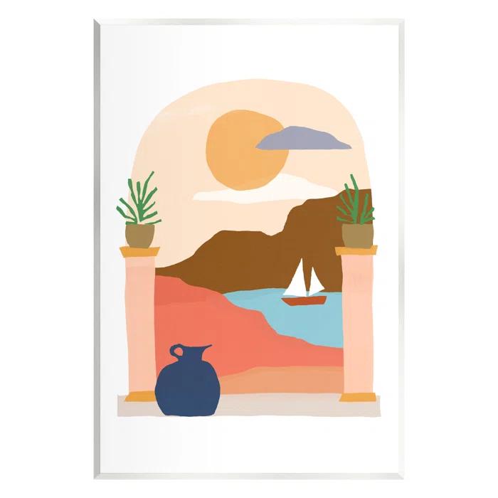 Stupell Industries Calm Distant Sailboat Arch Shaped Landscape Scene by June Erica Vess - Unframed Graphic Art on MDF | Wayfair