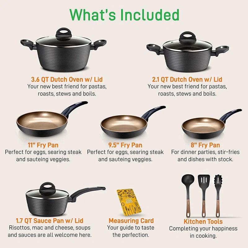 NutriChef 12 - Piece Non-Stick Aluminum Cookware Set