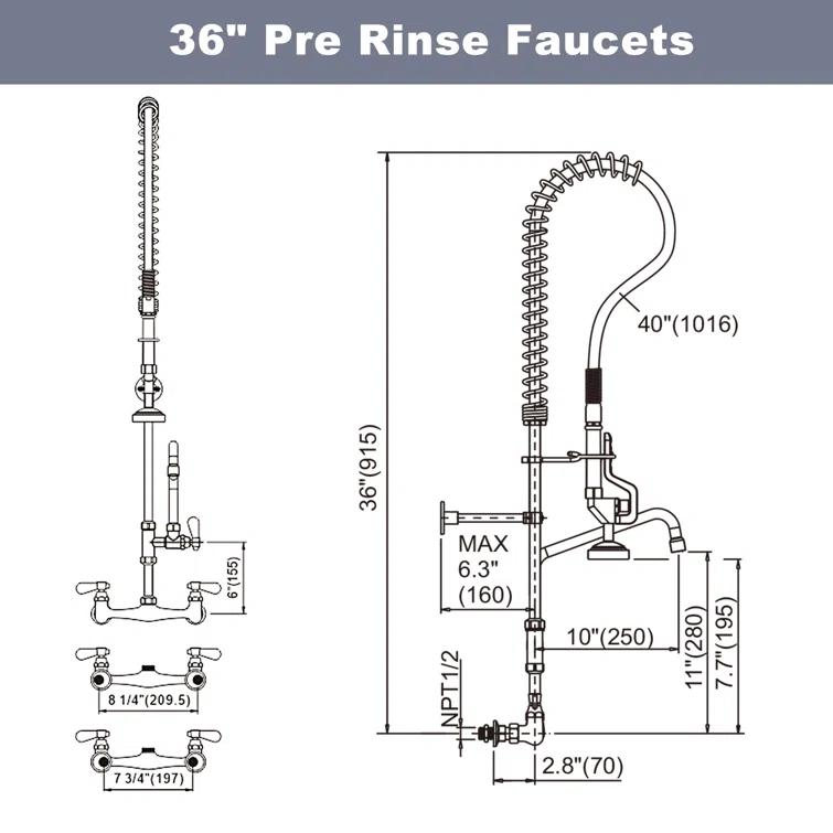 iVIGA Commercial Kitchen Faucet with Pre-Rinse Sprayer 36 Inch 2314300C-36-WF